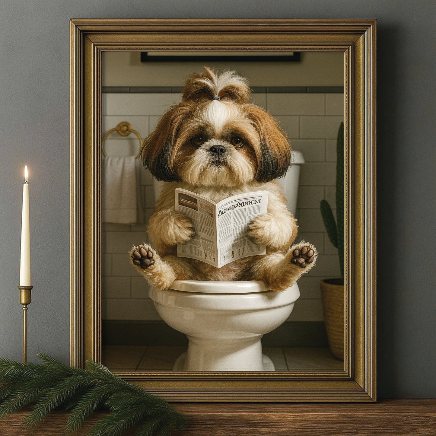 Custom Photo Dog Bathroom Style Canvas Framed Wall Art Gift For Dog Lovers