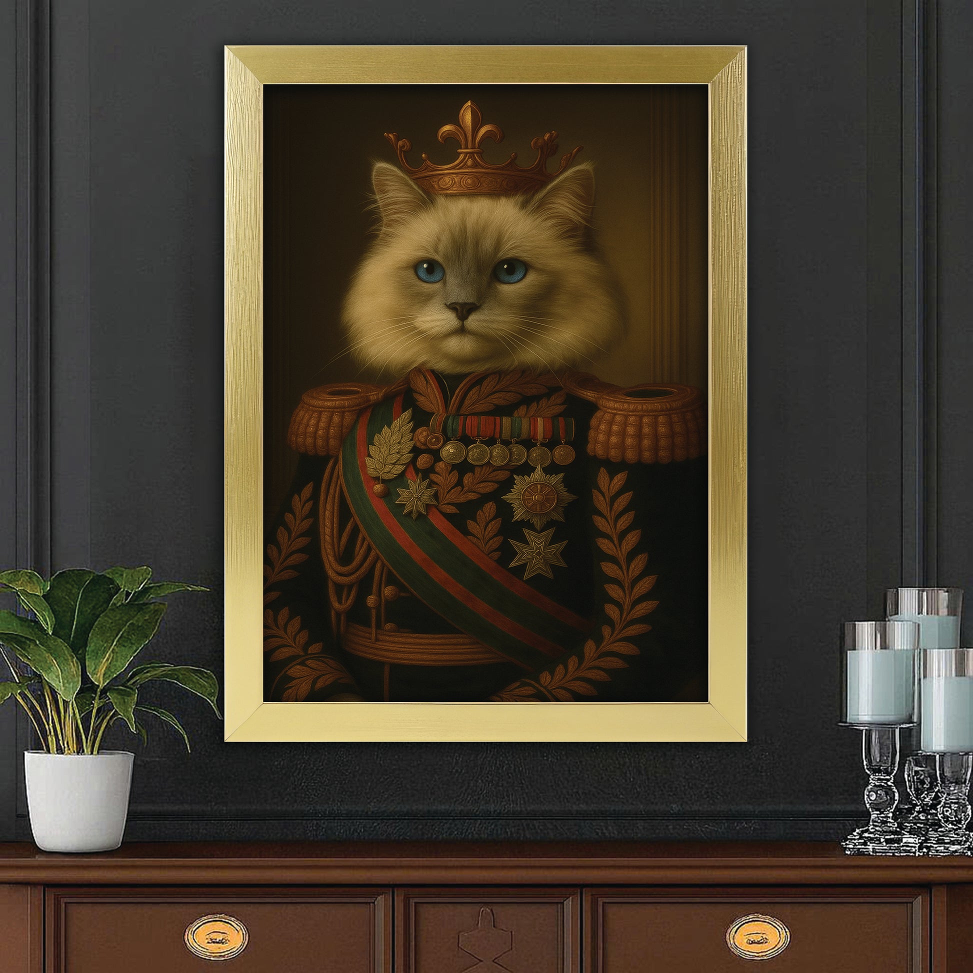 Custom Photo Cat King Crown Royal Canvas Framed Wall Art _ Gift For Cat Lovers