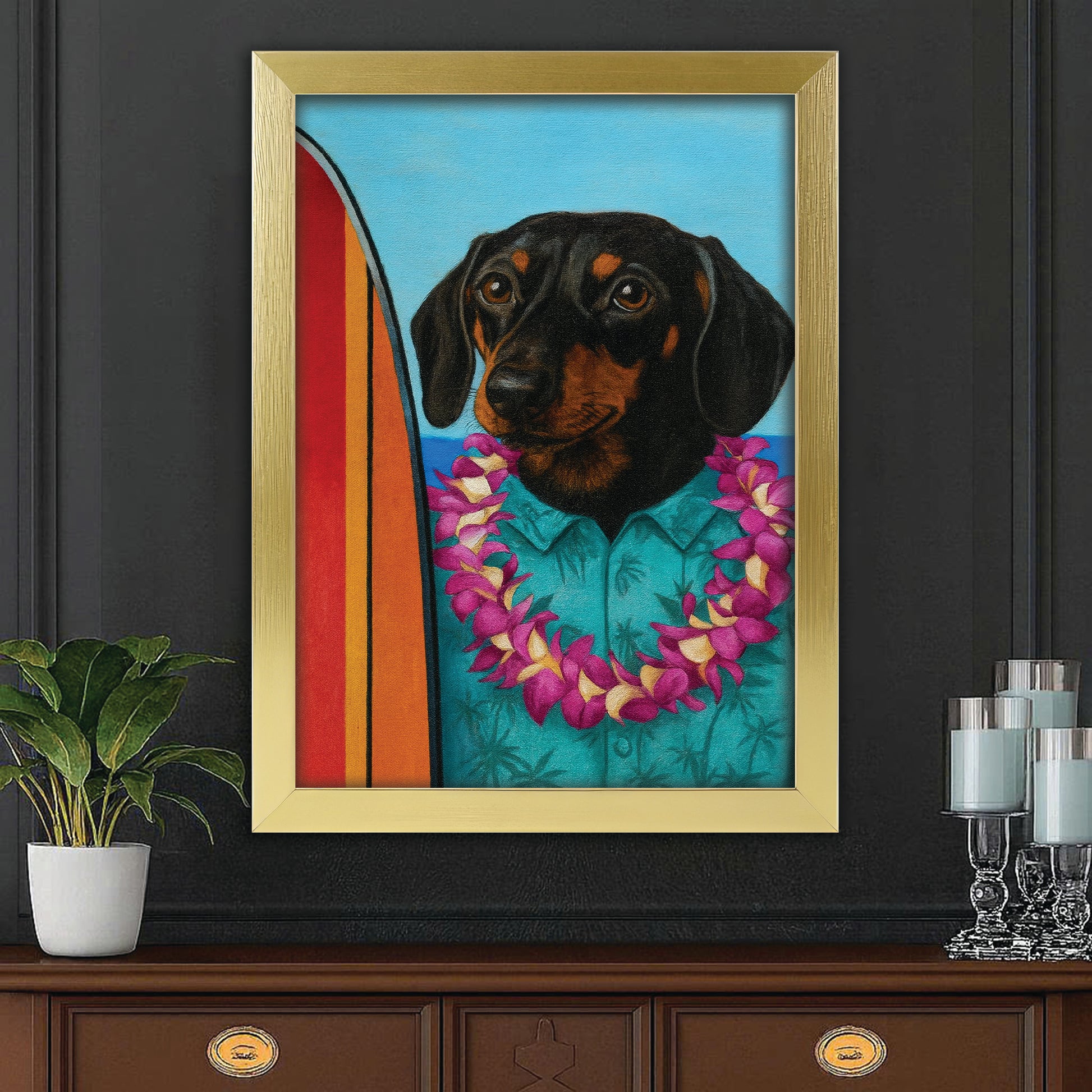 Custom Photo Surfer Dog Canvas Framed Wall Art Gift For Dog Lovers