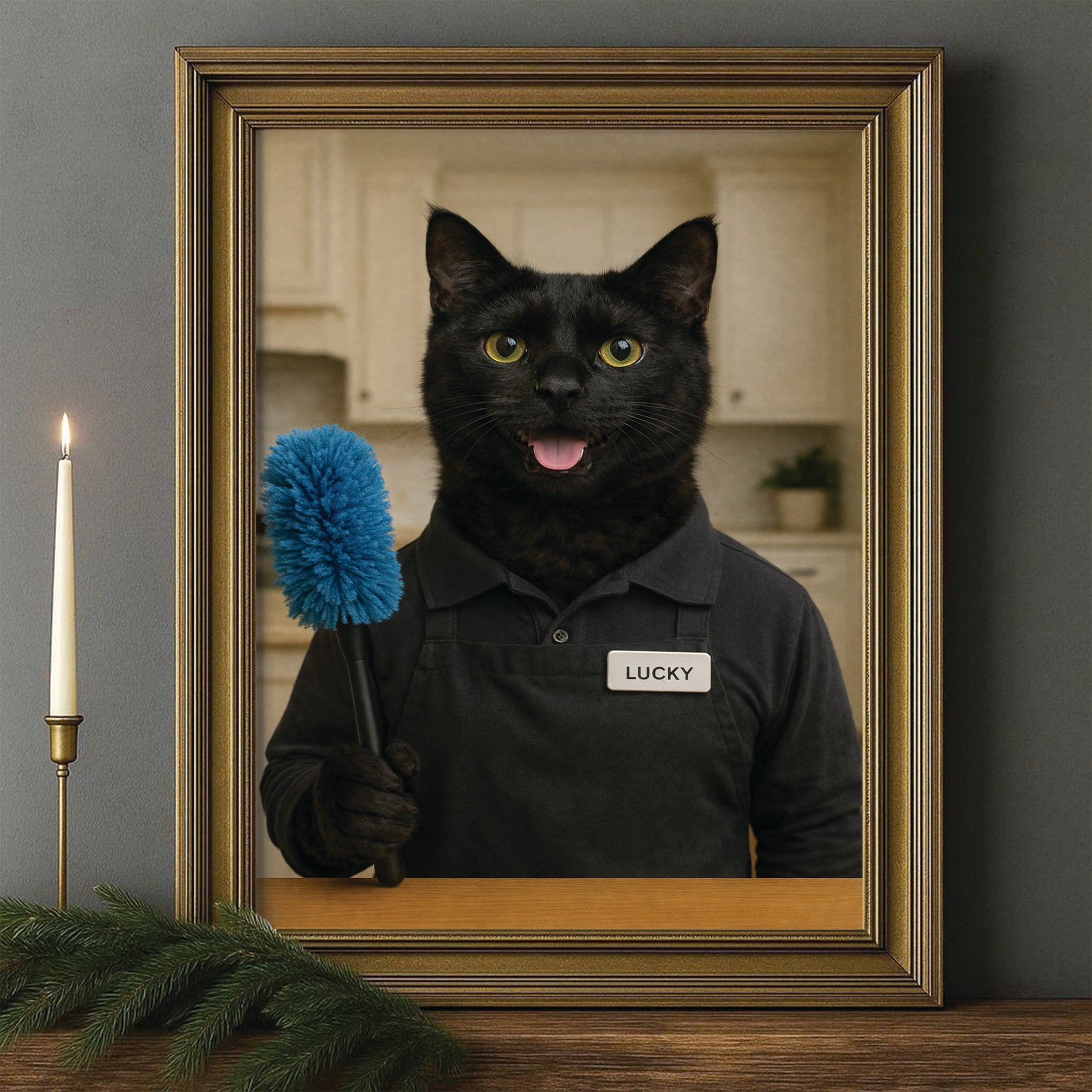 Custom Photo Housekeeper Cat Canvas Framed Wall Art  Gift For Cat Lovers