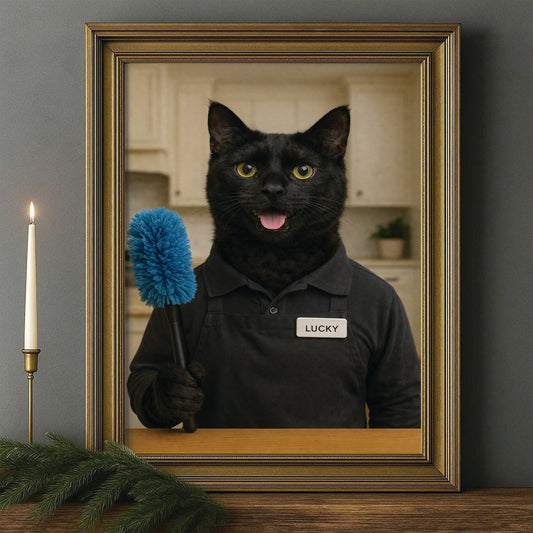 Custom Photo Housekeeper Cat Canvas Framed Wall Art  Gift For Cat Lovers