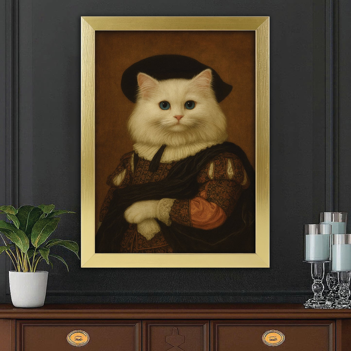 Custom Photo Royal Cat Canvas Framed Wall Art Cat Lover Gifts