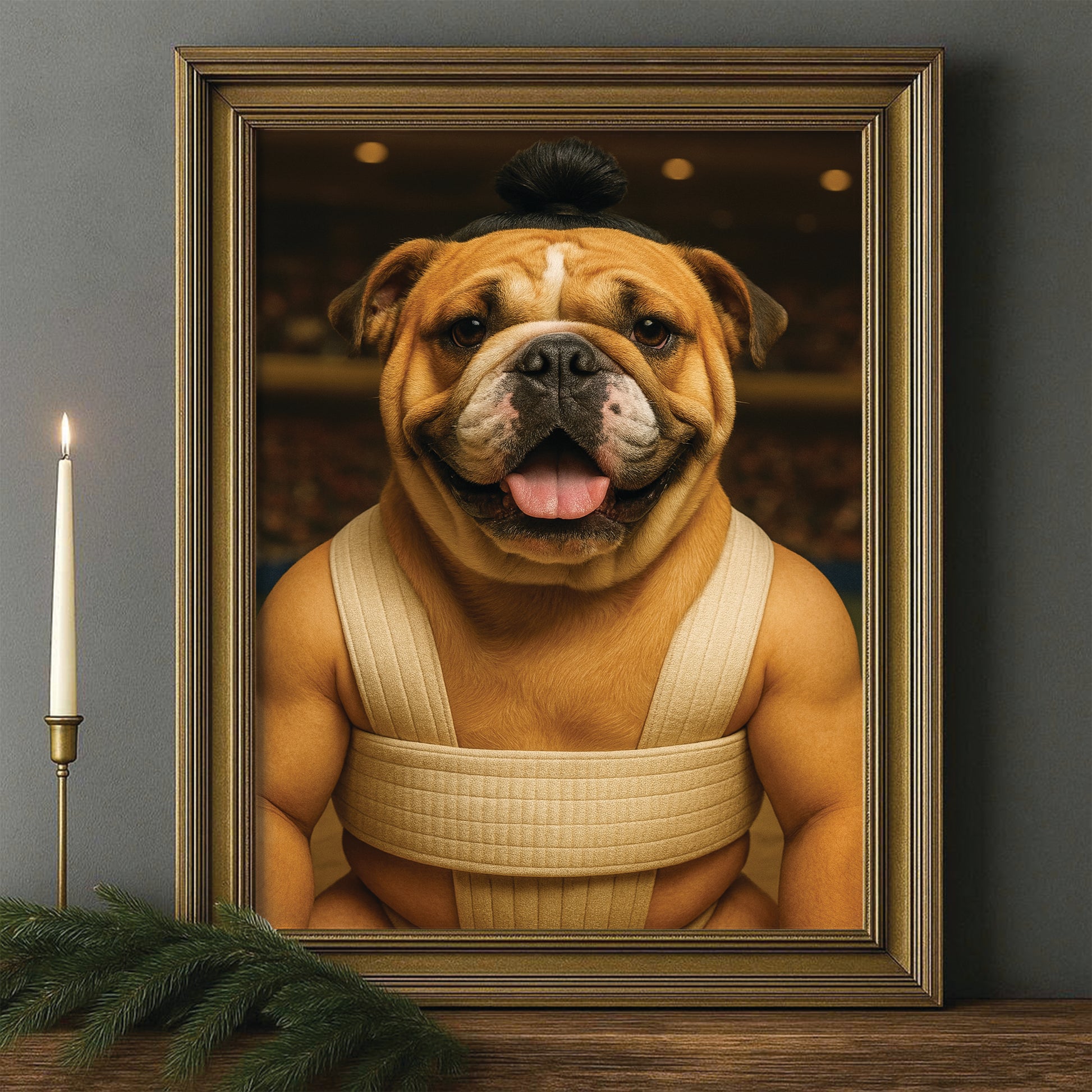 Custom Photo Sumo Dog Canvas Framed Wall Art Gift For Dog Lovers