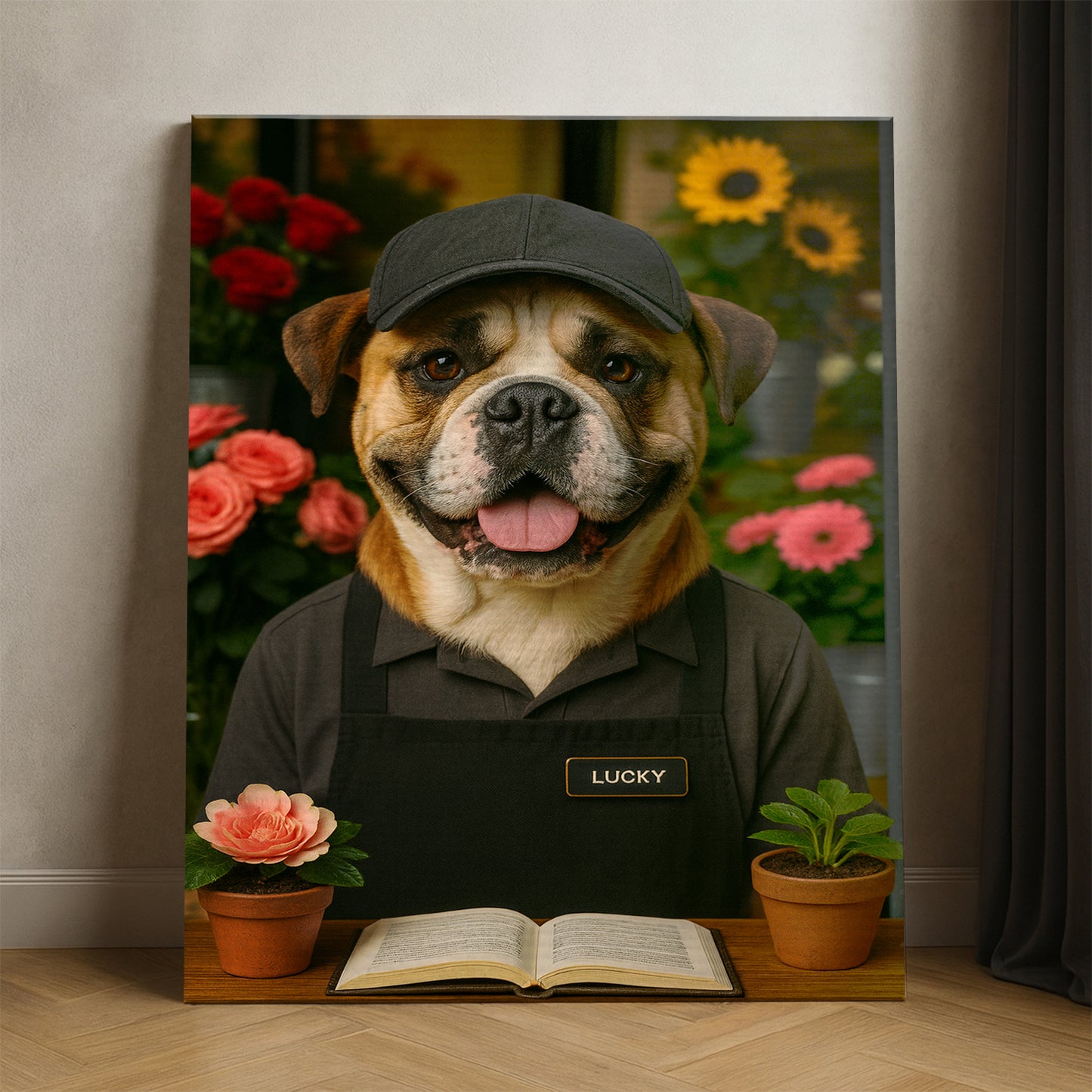 Custom Photo Flower Shop Florist Dog Canvas Gift For Dog Lovers