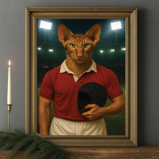 Custom Photo Rugby Player 2 Cat Canvas Framed Wall Art Gift For Cat Lovers