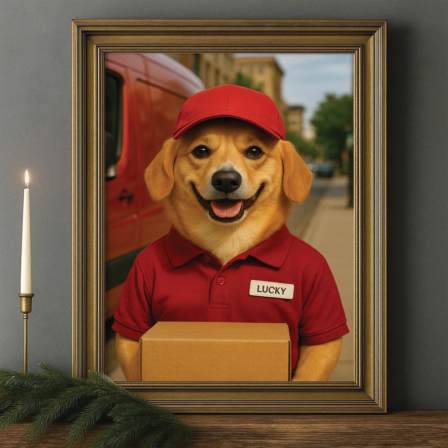 Custom Photo Courier Delivery Canvas Framed Wall Art Gift For Dog Lovers