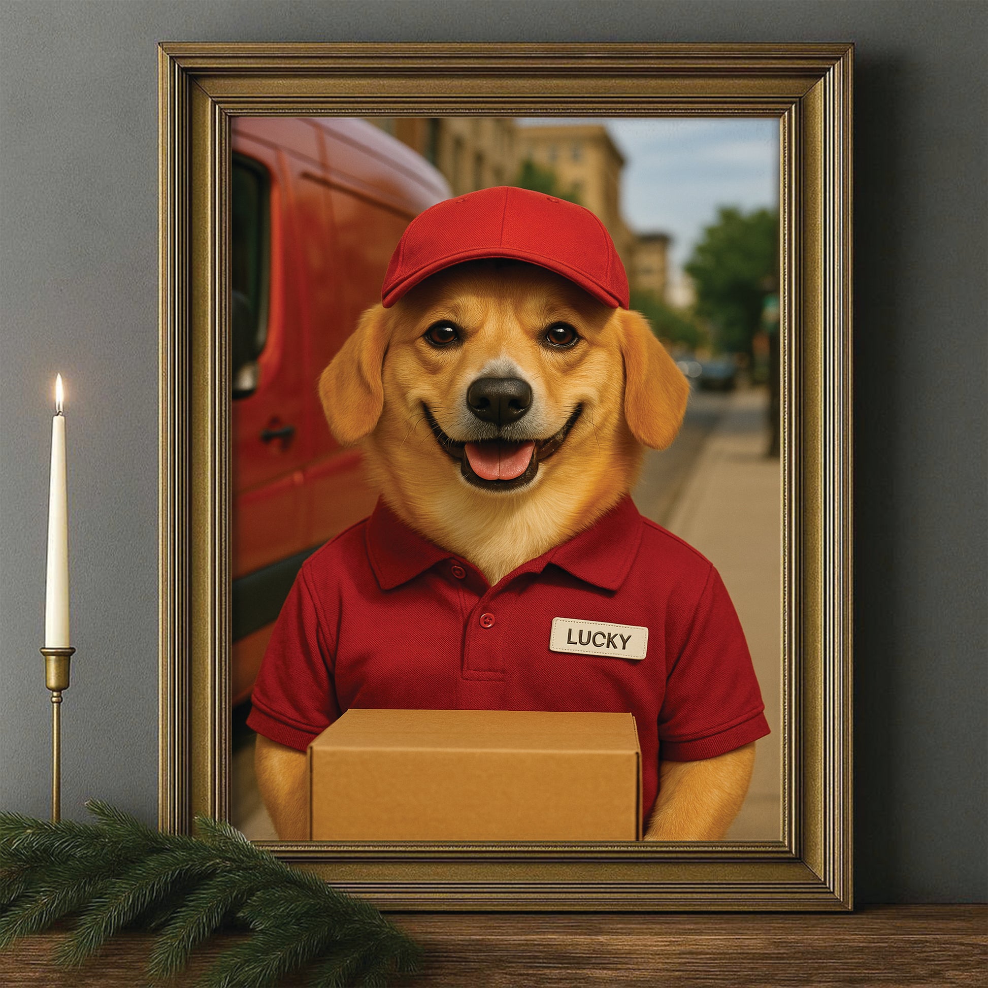 Custom Photo Courier Delivery Canvas Framed Wall Art Gift For Dog Lovers