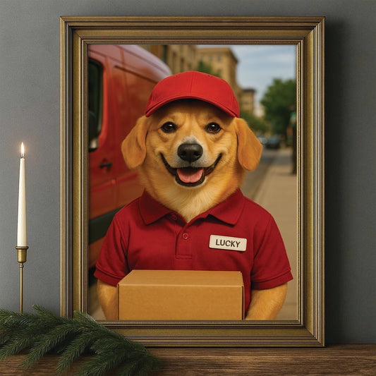 Custom Photo Courier Delivery Canvas Framed Wall Art Gift For Dog Lovers
