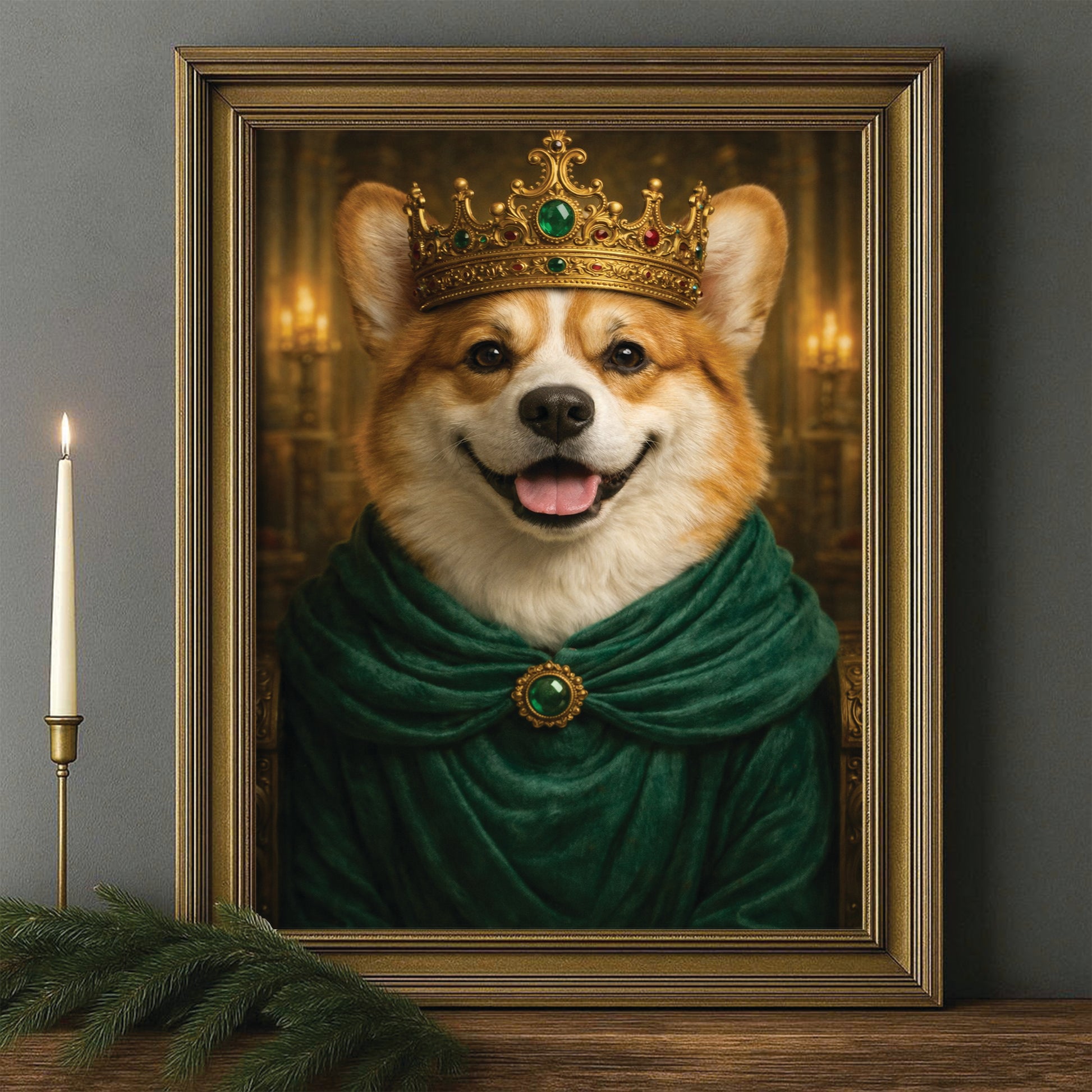 Custom Photo Royal King Queen Dog Canvas Framed Wall Art Gift For Dog Lovers