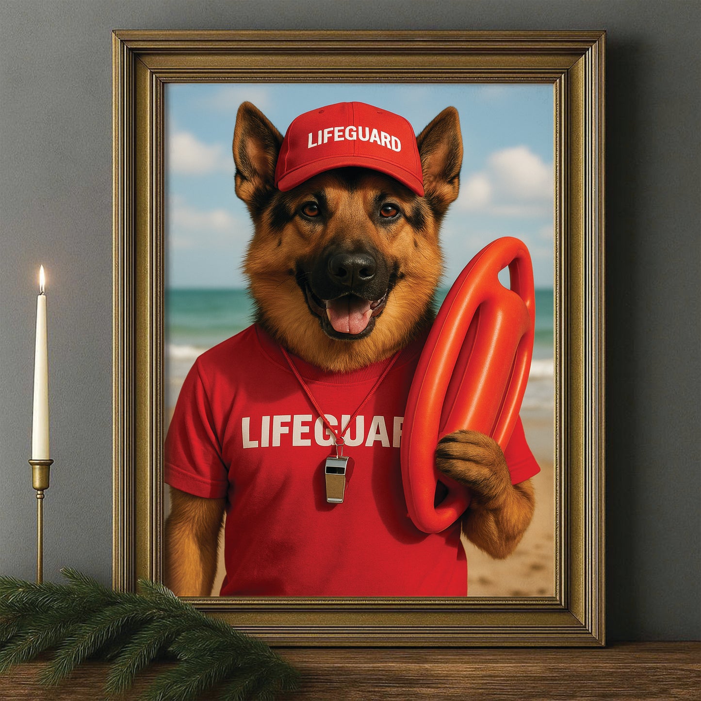 Custom Photo Lifeguard Dog Canvas Framed Wall Art Gift For Dog Lovers