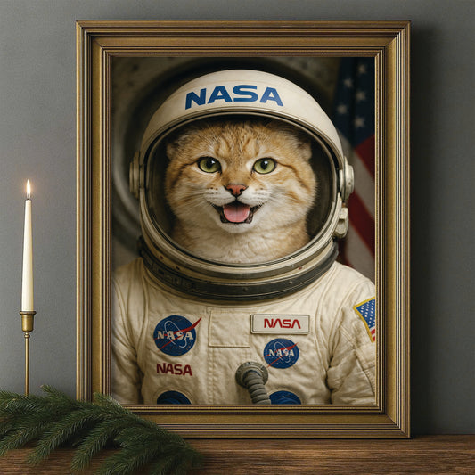 Custom Photo Astronaut Cat Canvas Framed Wall Art Gift For Cat Lovers