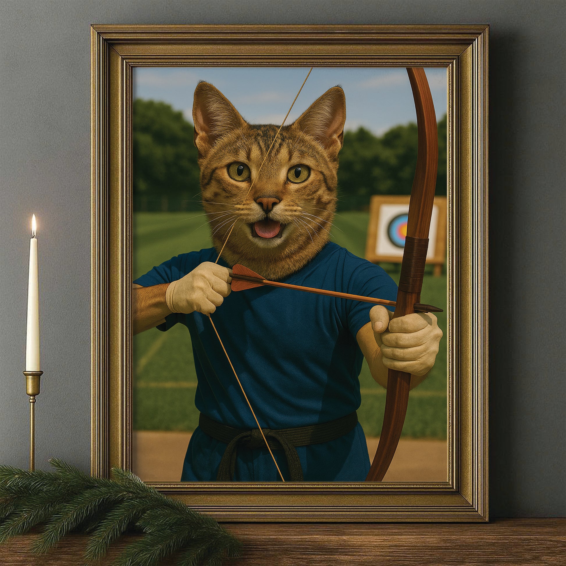 Custom Photo Archery Cat Canvas Framed Wall Art Gift For Cat Lovers