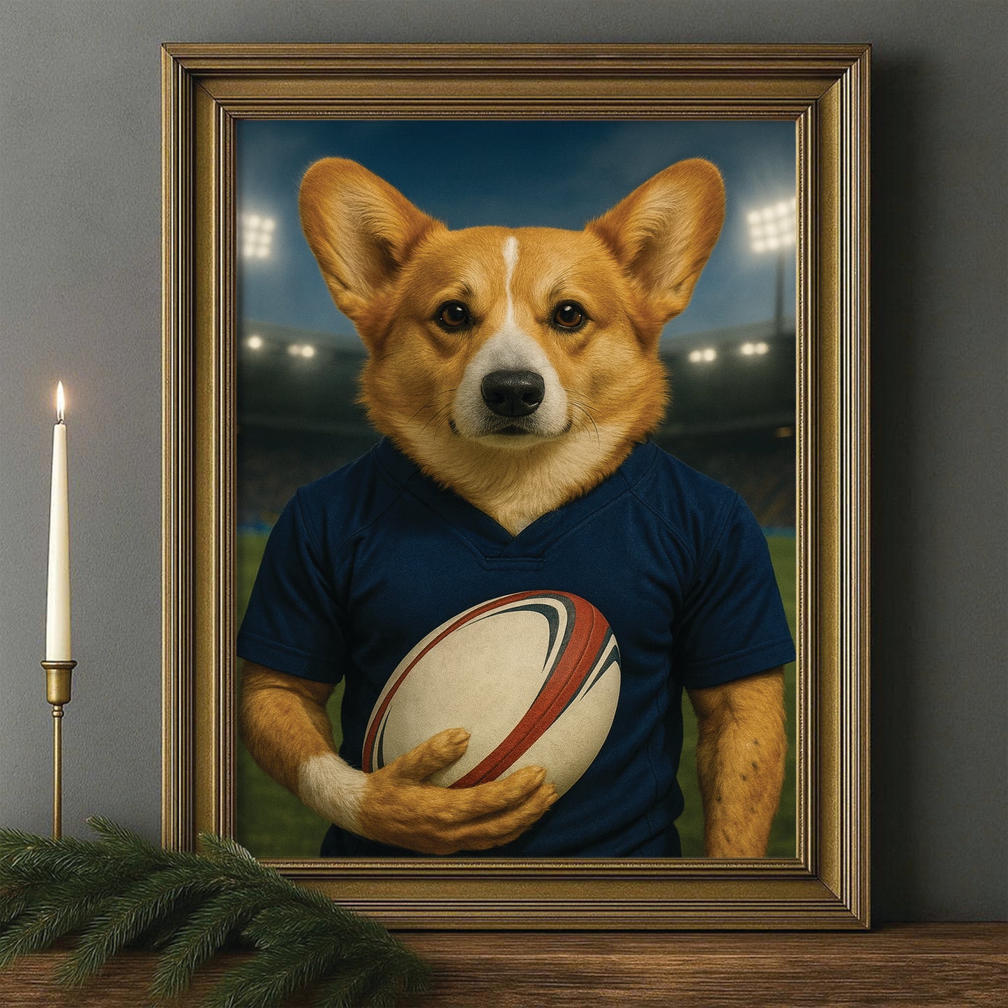 Custom Dog Rugby Sport Dog Canvas Framed Wall Art Gift For Dog Lovers