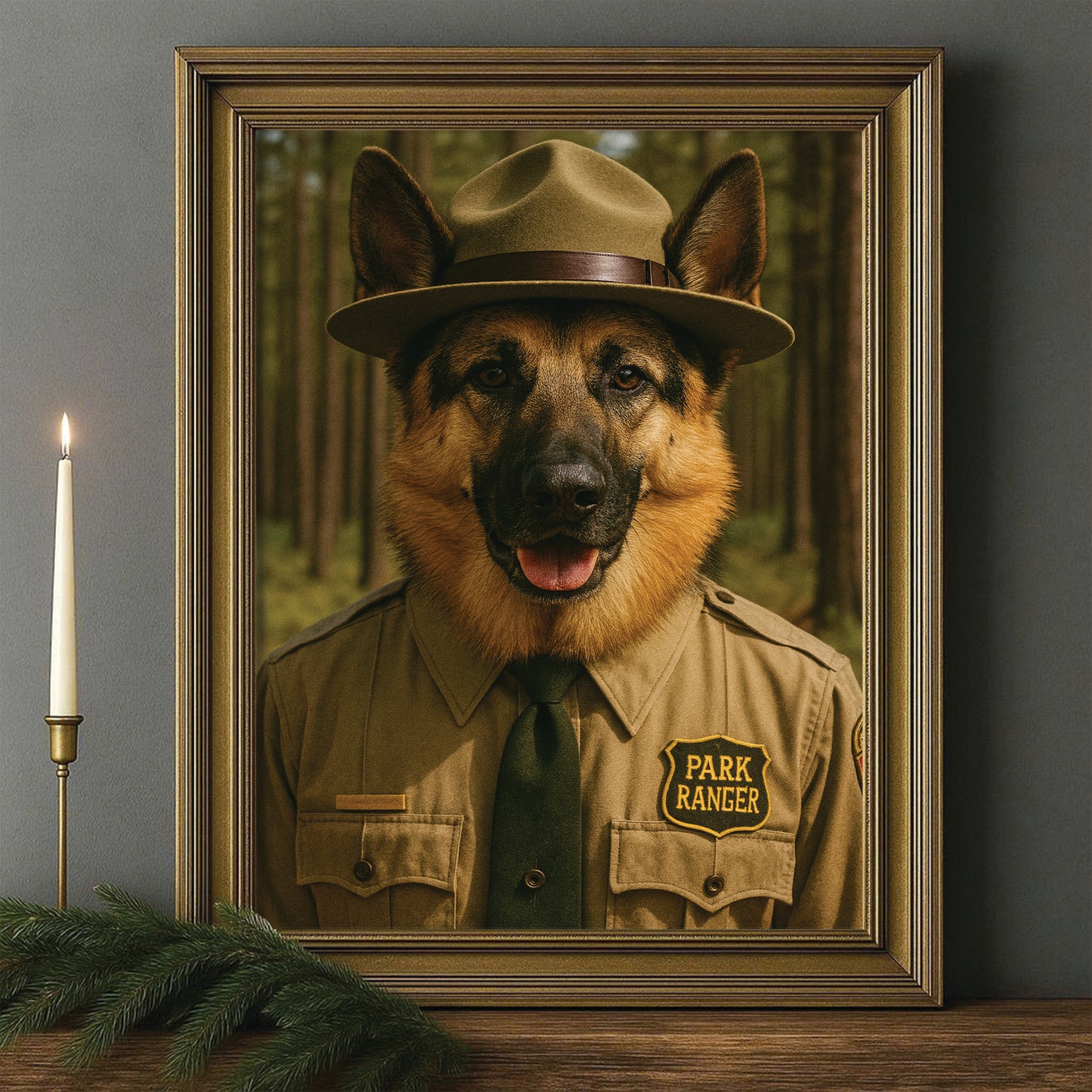 Custom Photo Park Ranger Dog Canvas Framed Wall Art