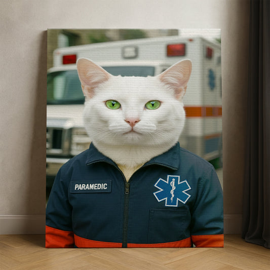 Custom Photo Paramedic Emt Cat Canvas Gift For Cat Lovers