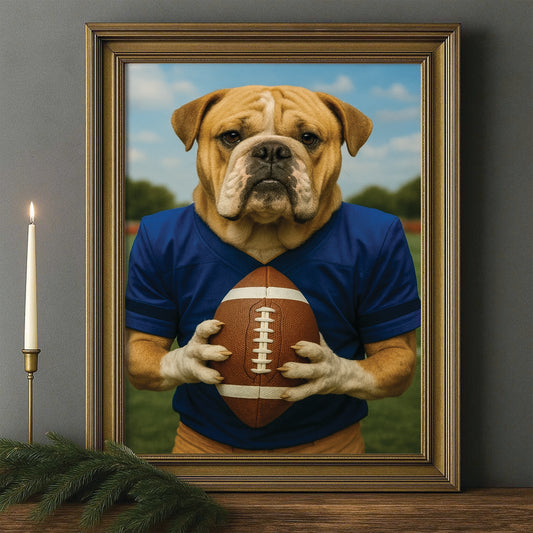 Custom Photo Football Player Dog Canvas Framed Wall Art Gift For Dog Lovers