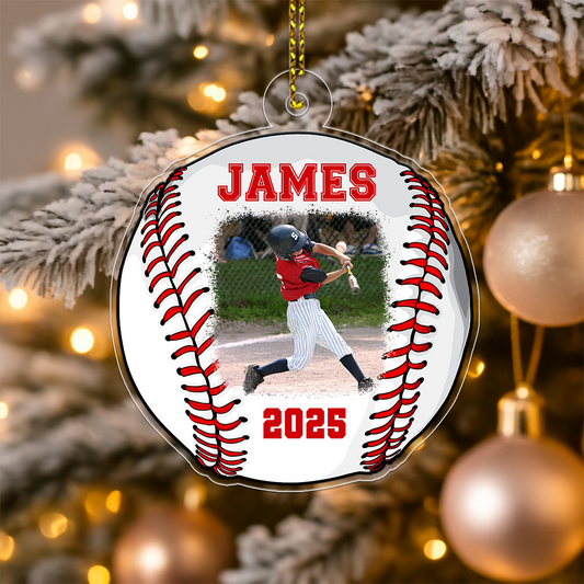 Custom Photo Baseball For Boy Kids Acrylic Ornament Christmas Gift