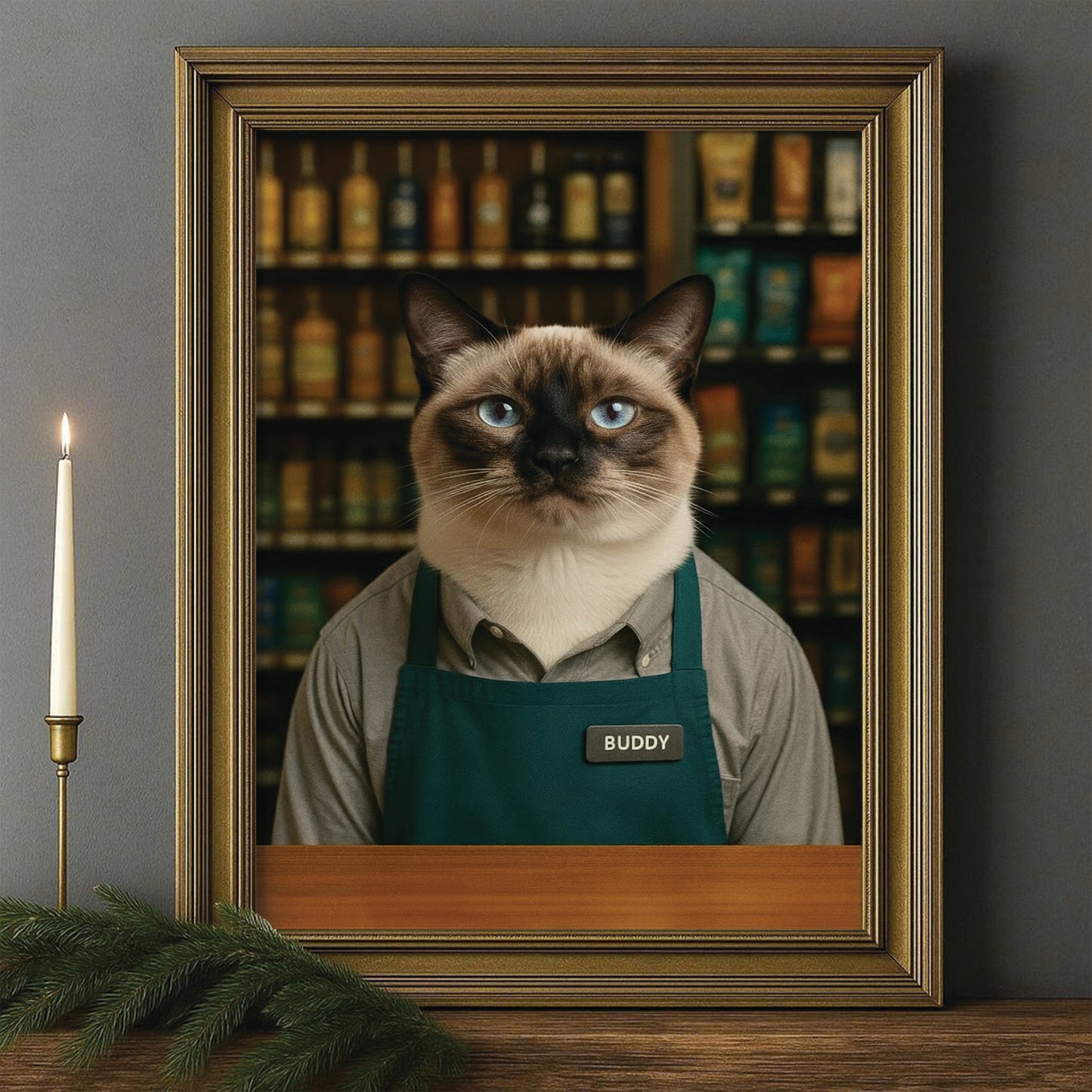 Custom Photo Shop Owner Cat Canvas Framed Wall Art Gift For Cat Lovers