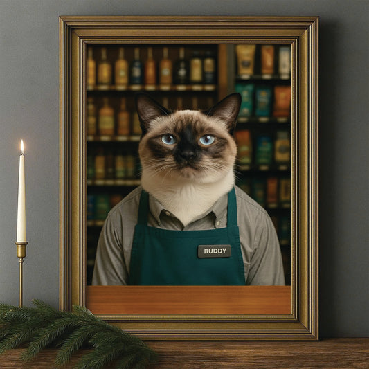 Custom Photo Shop Owner Cat Canvas Framed Wall Art Gift For Cat Lovers