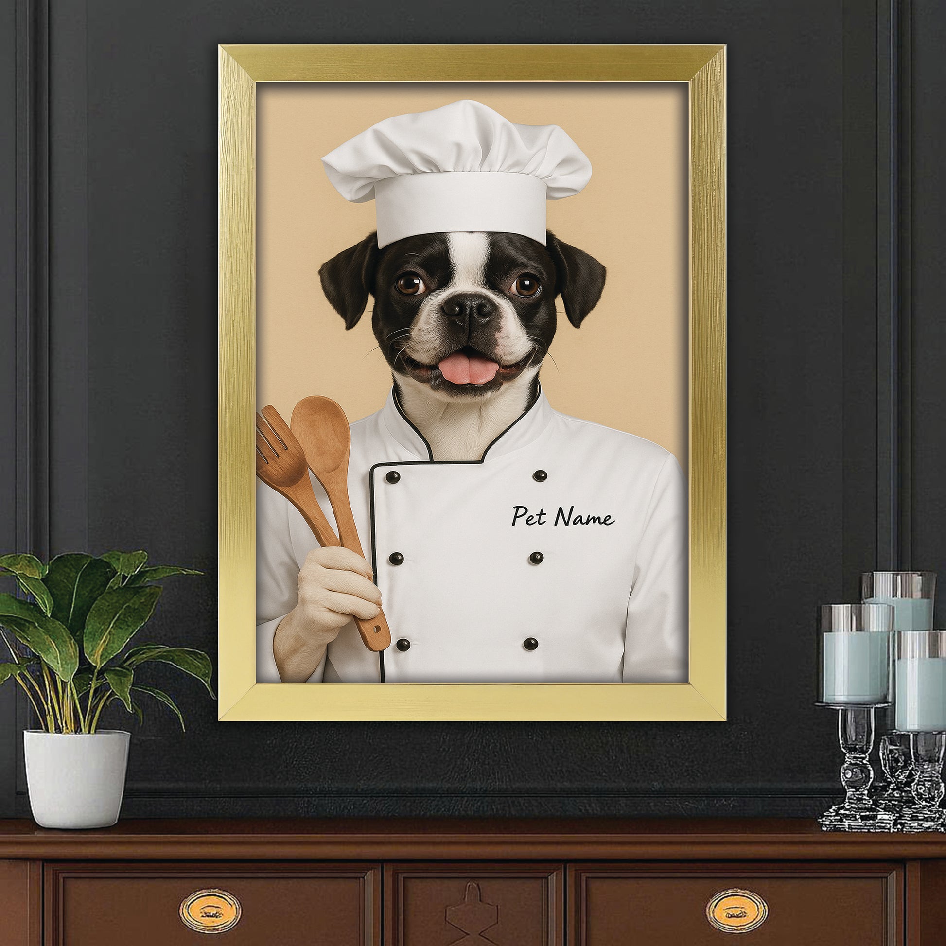 Custom Dog Chef Potrait Canvas Framed Wall Art Gift For Dog Lovers