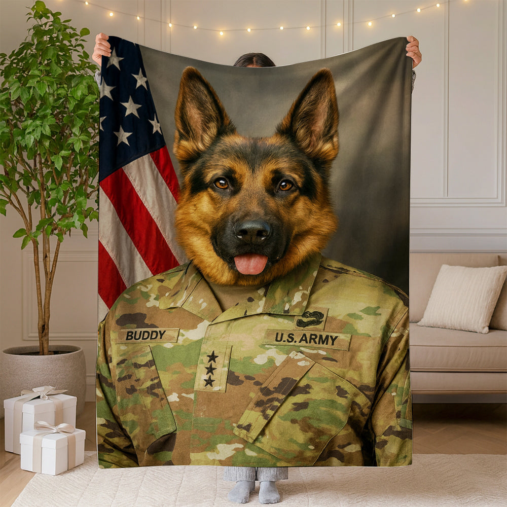 Custom Dog Photo Us Army Blanket For Dog Lover