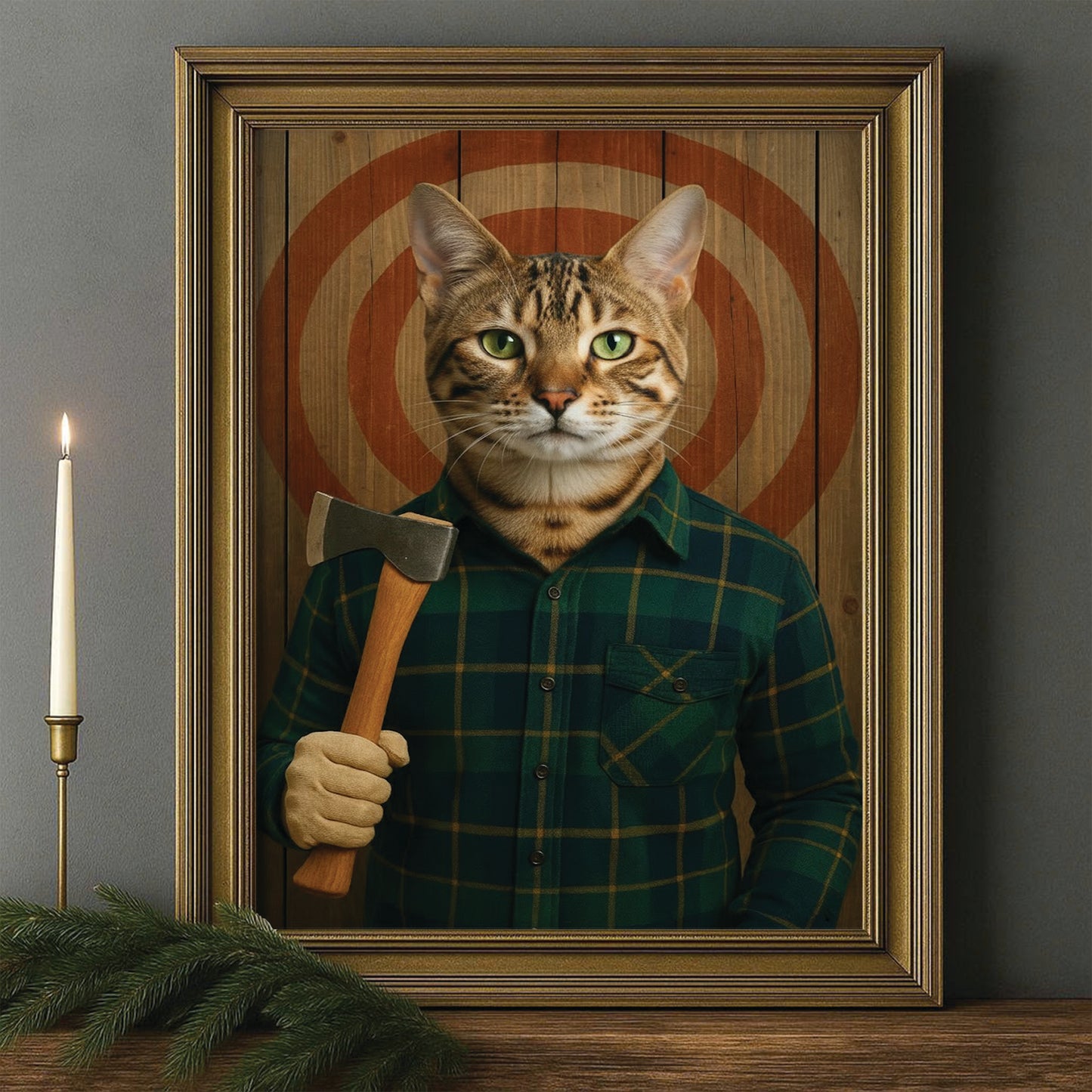 Custom Photo Axe Throw Cat Canvas Framed Wall Art Gift For Cat Lovers