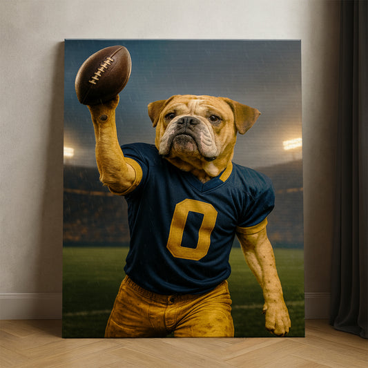 Custom Photo Football Player Canvas Gift For Dog Lovers