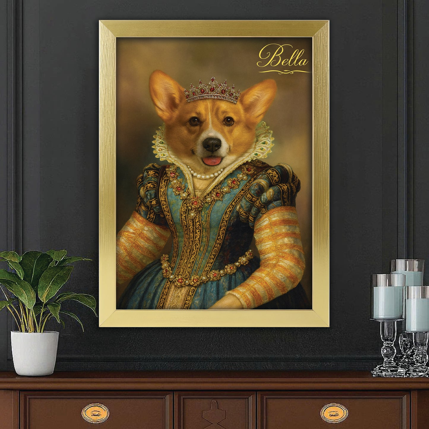 Custom Photo Sapphire Queen Dog Canvas Framed Wall Art Gift For Dog Lovers