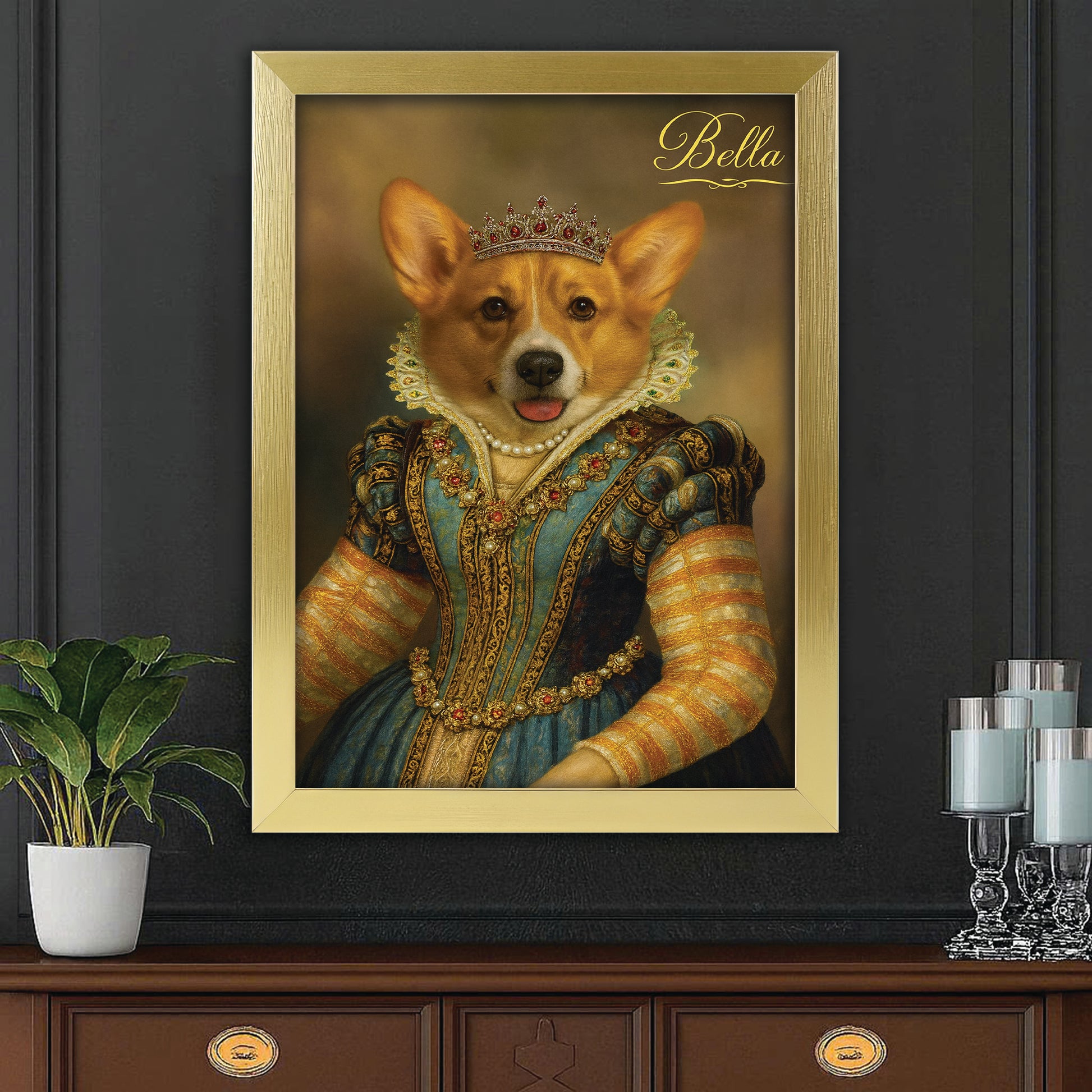 Custom Photo Sapphire Queen Dog Canvas Framed Wall Art Gift For Dog Lovers