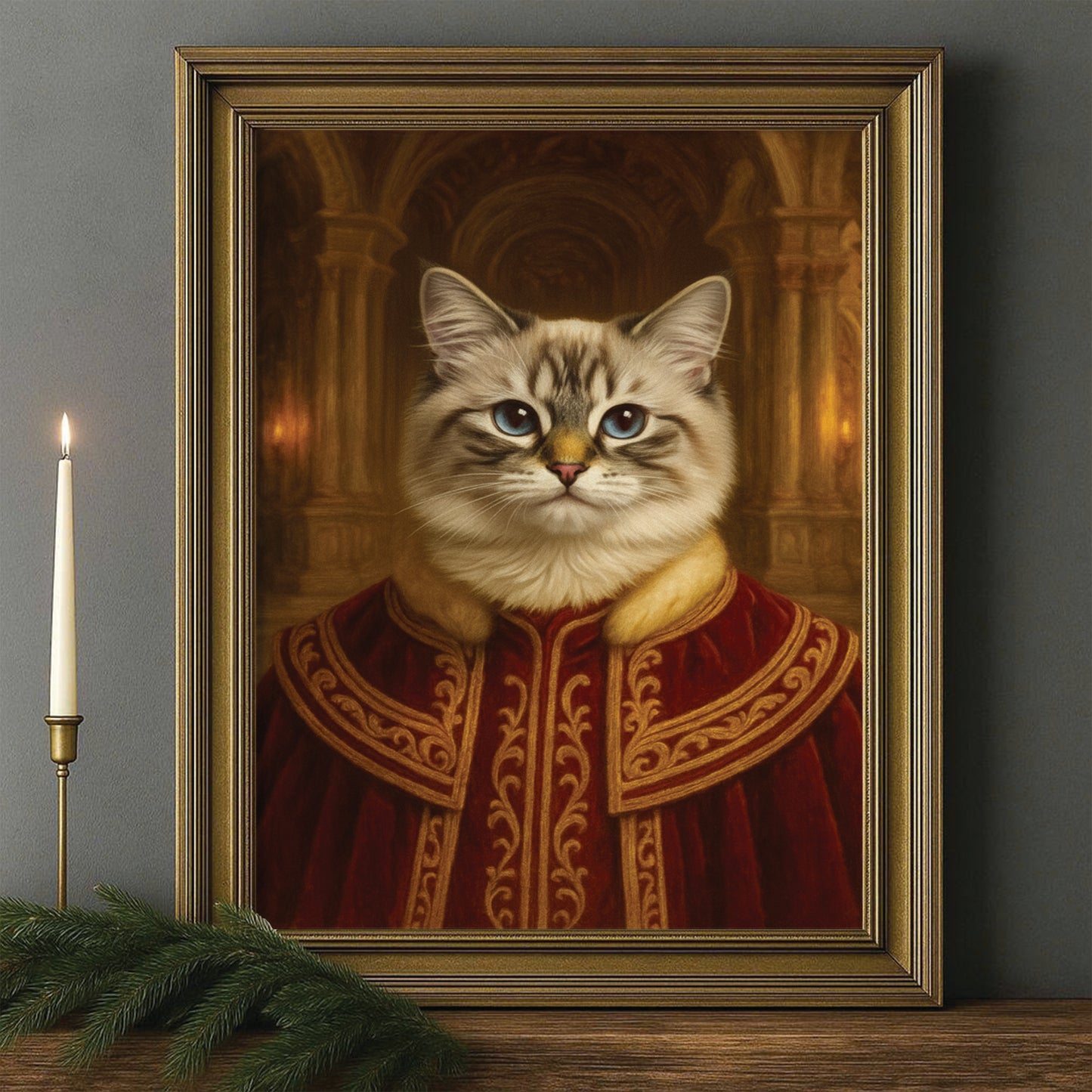 Custom Photo King Royal Cat Style 01 Canvas Framed Wall Art Gift For Cat Lovers