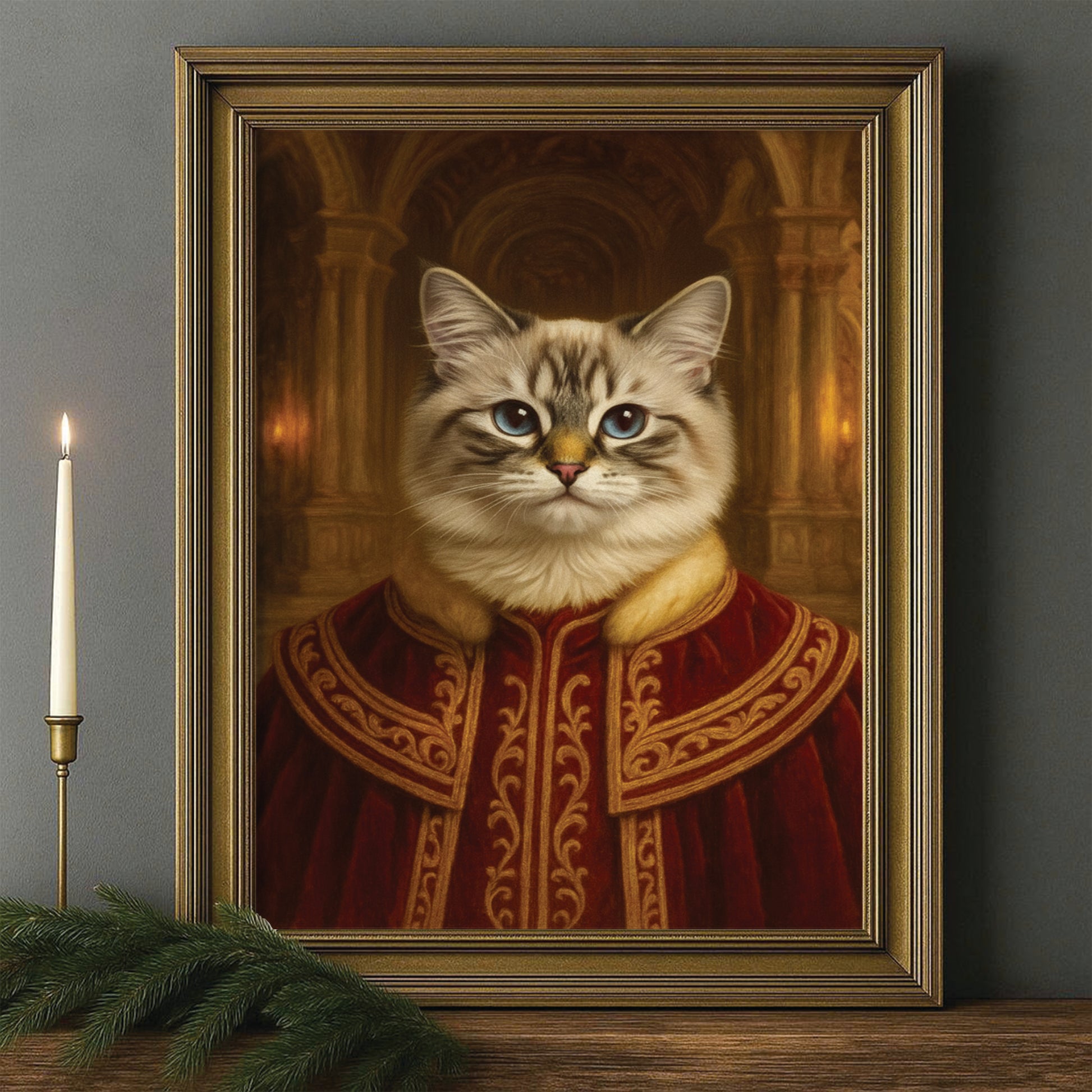 Custom Photo King Royal Cat Style 01 Canvas Framed Wall Art Gift For Cat Lovers