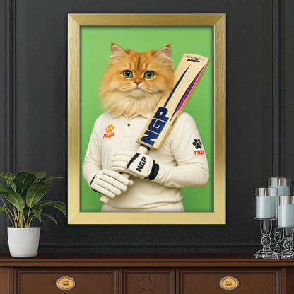 Custom Photo Cricketer Cat Canvas Framed Wall Art Gift For Cat Lovers