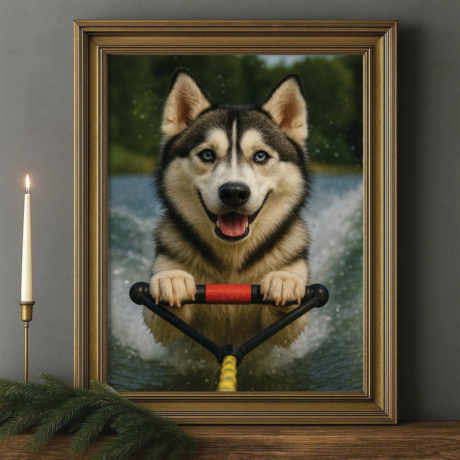 Custom Photo Water Ski Dog Canvas Framed Wall Art Gift For Dog Lovers