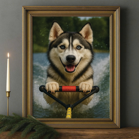 Custom Photo Water Ski Dog Canvas Framed Wall Art Gift For Dog Lovers