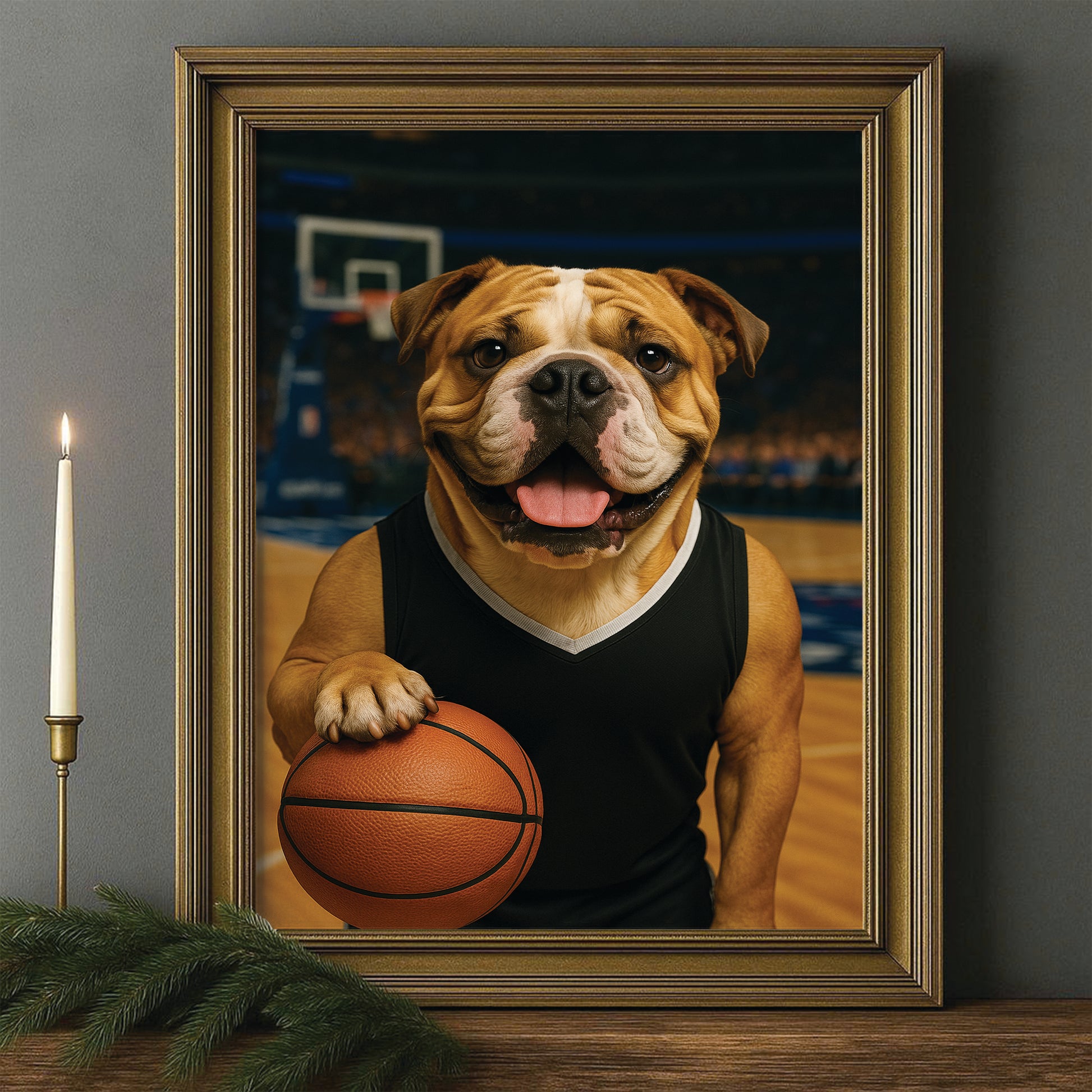 Custom Photo Basketball Player Dog Canvas Framed Wall Art Gift For Dog Lovers