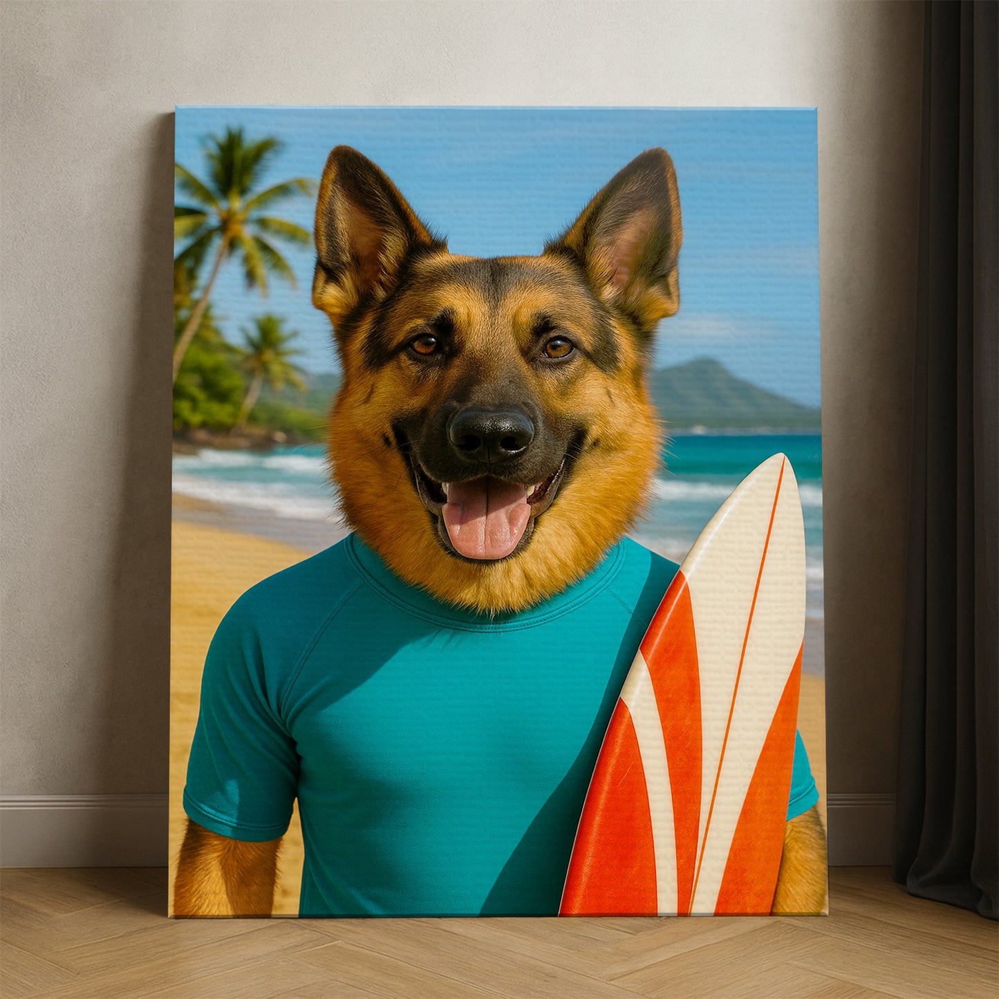 Custom Photo Surfer Beach Dog Canvas Gift For Dog Lovers