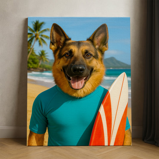 Custom Photo Surfer Beach Dog Canvas Gift For Dog Lovers