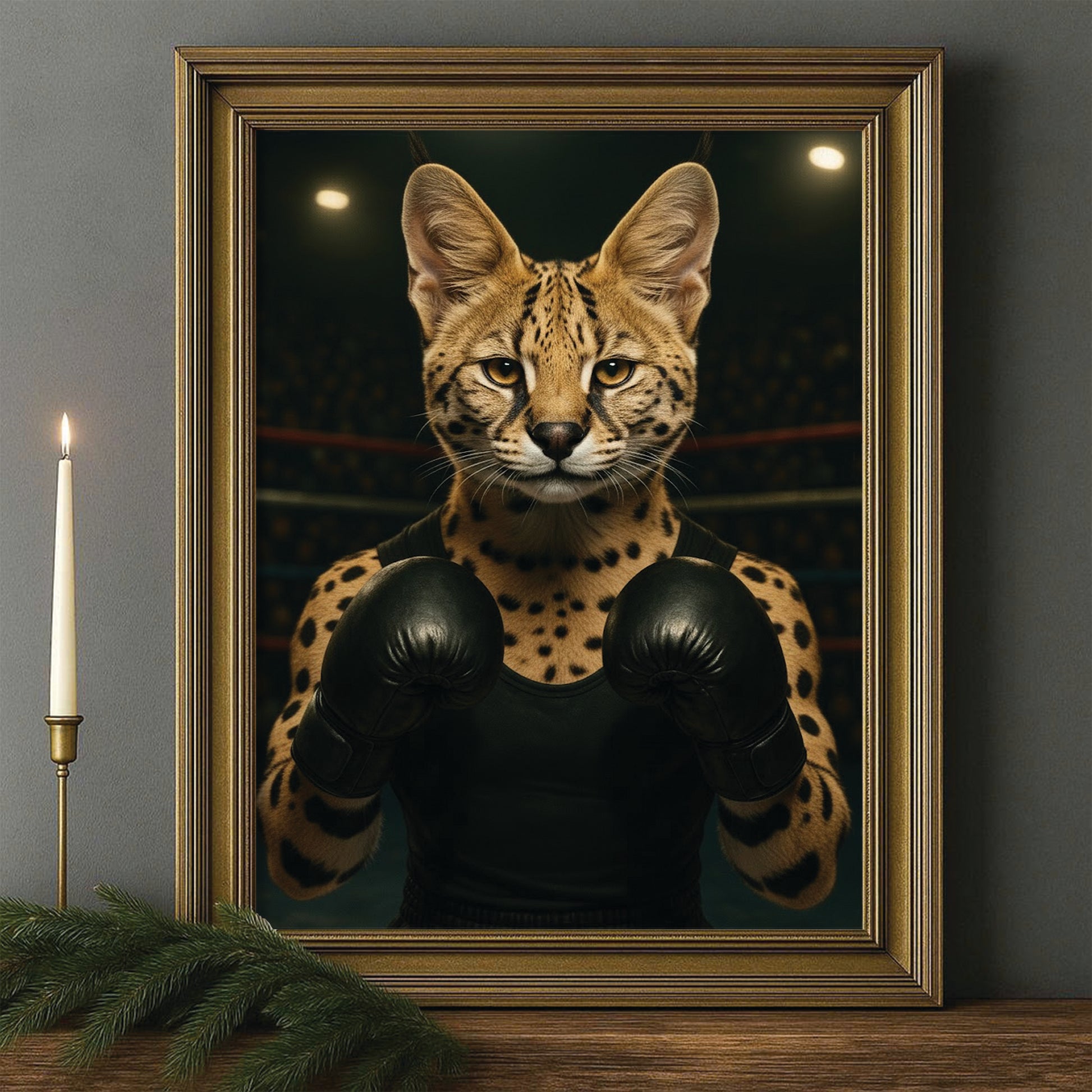 Custom Photo Boxing Cat Canvas Framed Wall Art Gift For Cat Lovers