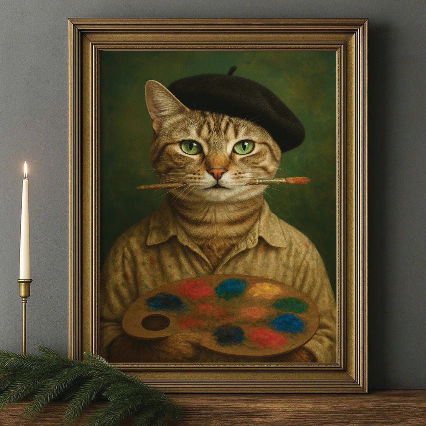 Custom Photo Artist Cat Canvas Framed Wall Art Gift For Cat Lovers