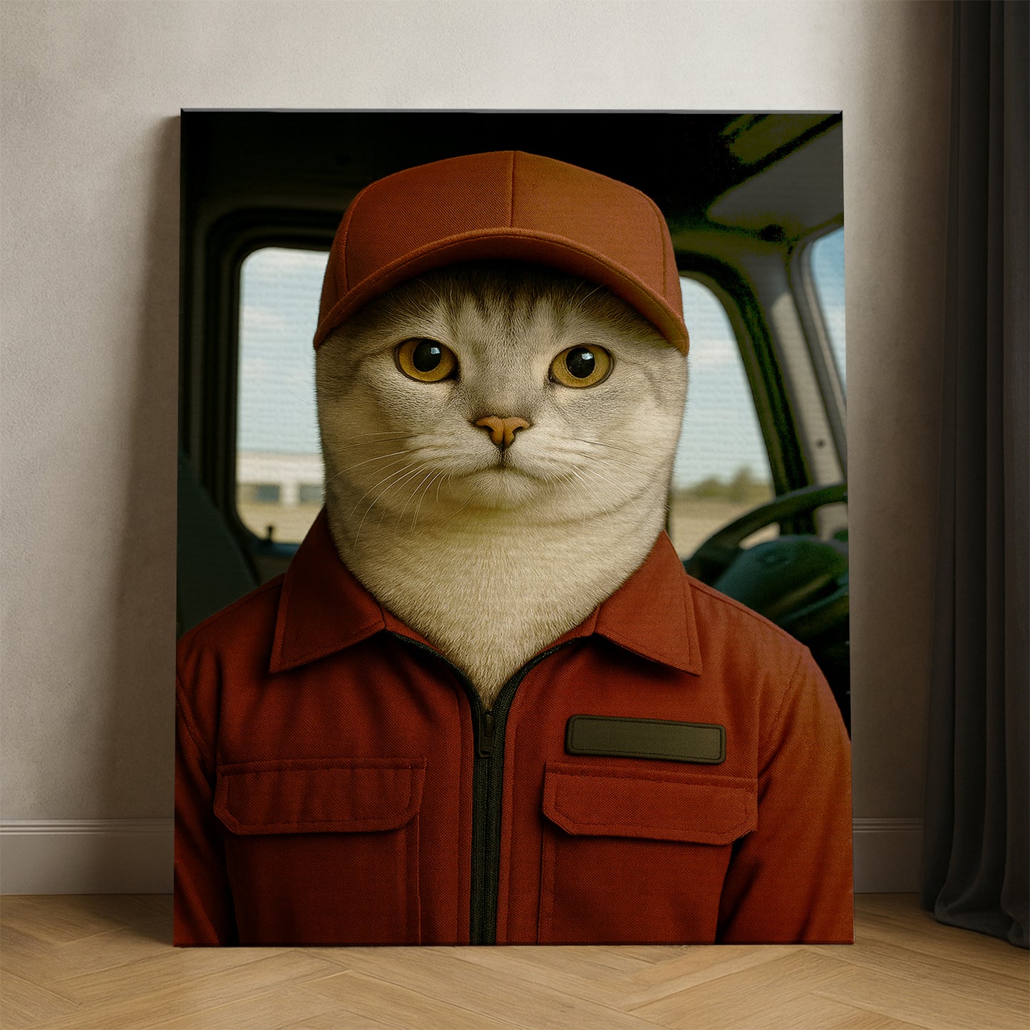 Custom Photo Trucker Driver Cat Canvas Gift For Cat Lovers