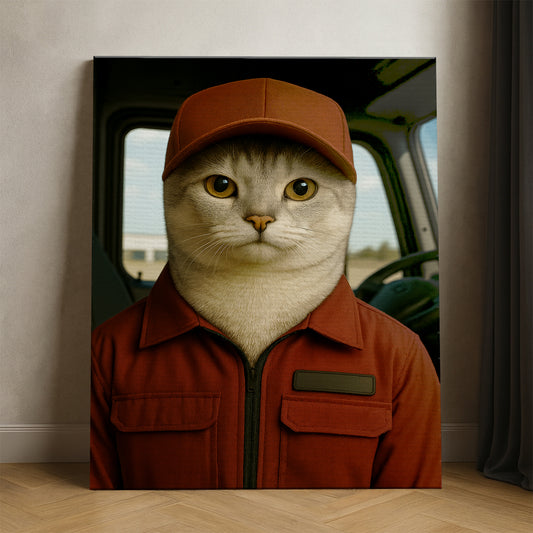 Custom Photo Trucker Driver Cat Canvas Gift For Cat Lovers