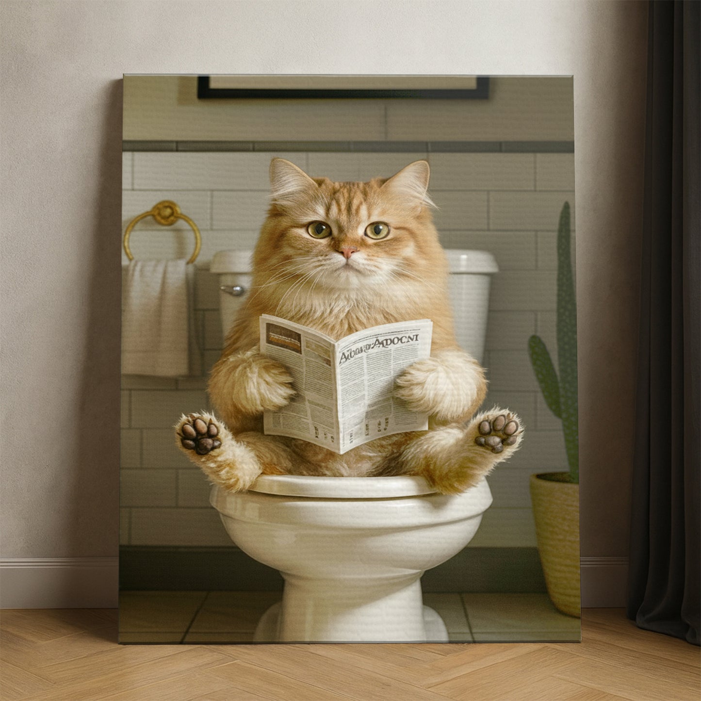 Custom Photo Cat Bathroom Style Canvas Gift For Cat Lovers