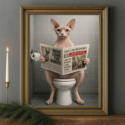 Custom Photo Cat Bathroom Canvas Framed Wall Art Style 03 Gift For Cat Lovers