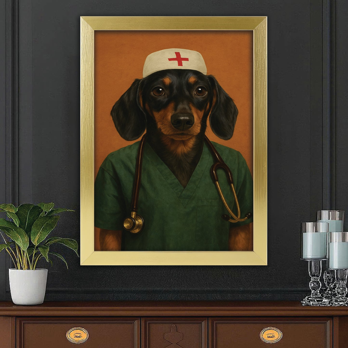 Custom Photo Nurse Dog Canvas Framed Wall Art Gift For Dog Lovers