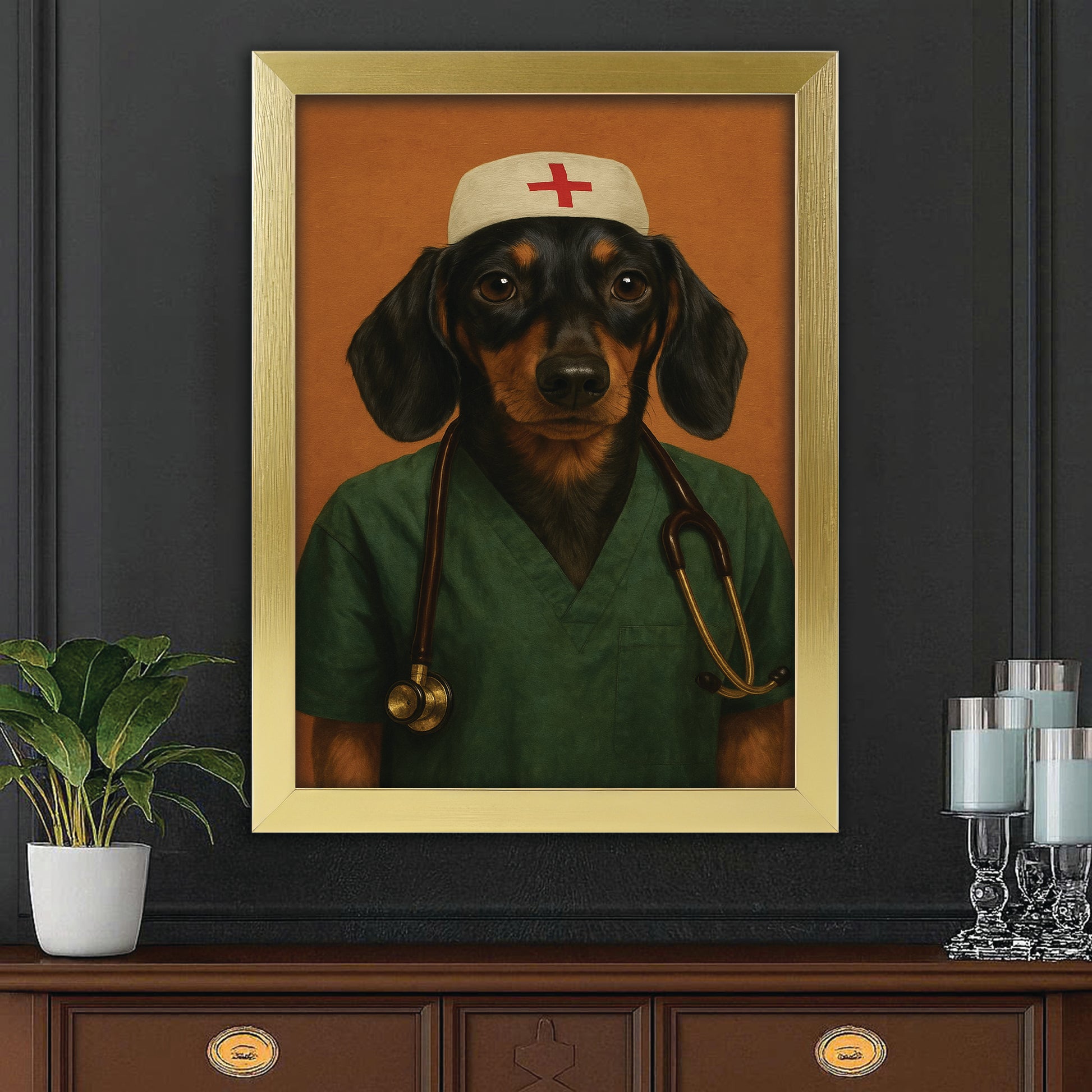 Custom Photo Nurse Dog Canvas Framed Wall Art Gift For Dog Lovers