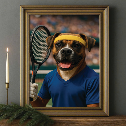 Custom Photo Tennis Player Dog Canvas Framed Wall Art Gift For Dog Lovers