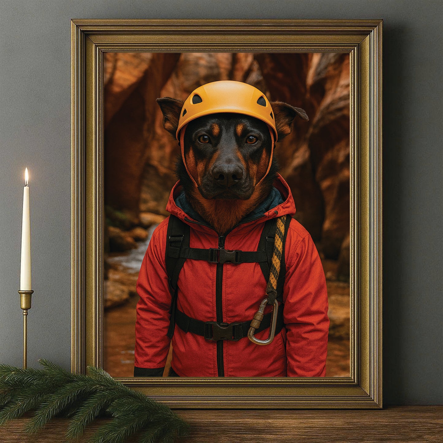 Custom Photo Canyoneering Slot Canyon Adventure Dog Canvas Framed Wall Art Gift For Dog Lovers