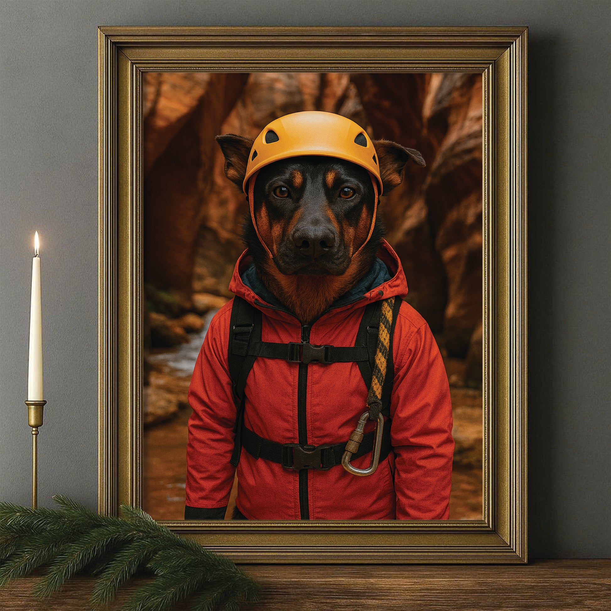 Custom Photo Canyoneering Slot Canyon Adventure Dog Canvas Framed Wall Art Gift For Dog Lovers