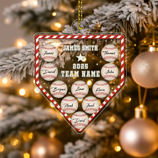 Custom Name Baseball Player Team Acrylic Ornament Christmas Gift