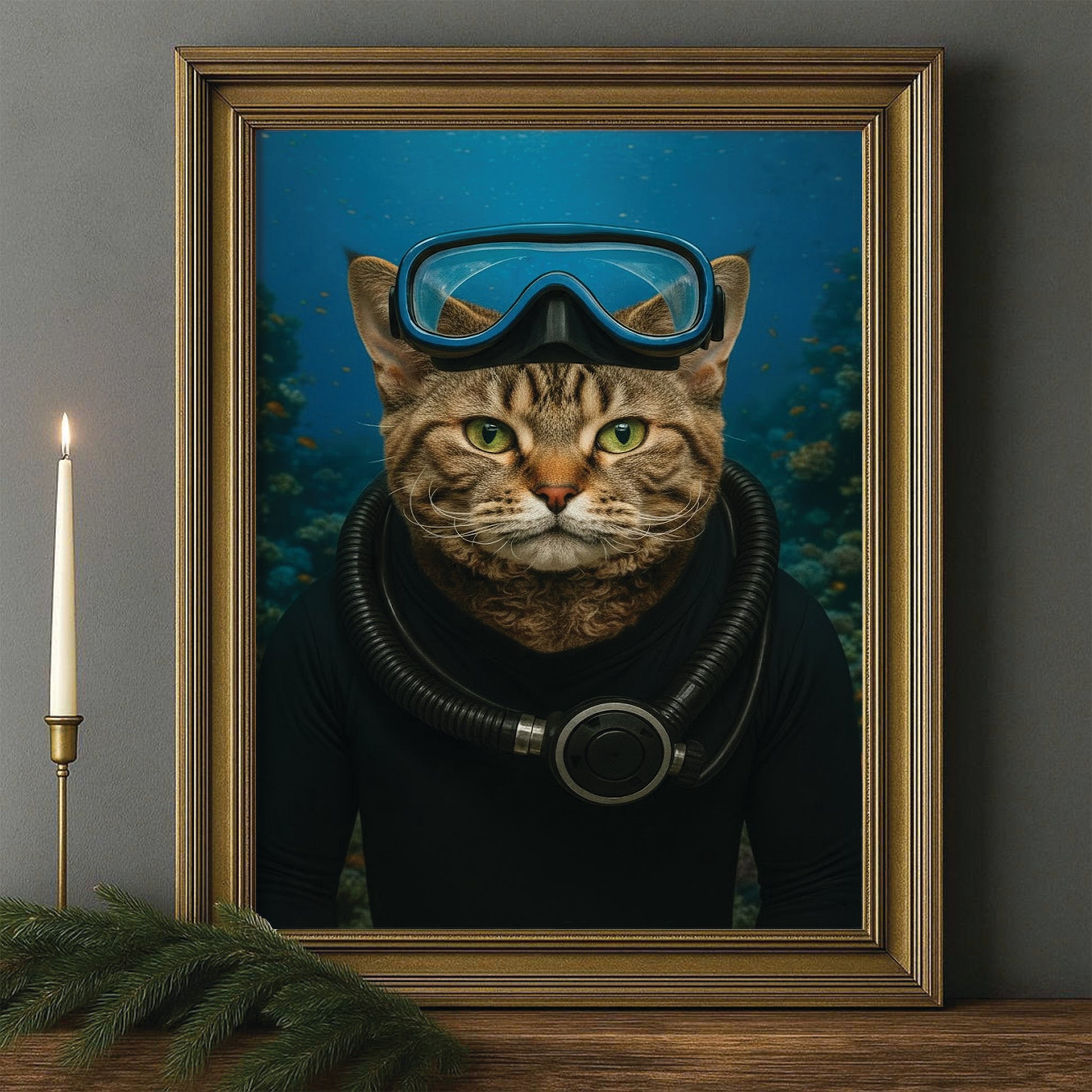 Custom Photo Scuba Diving Cat Gift For Cat Lovers